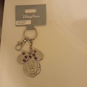 NWT, Disney Parks, 7 lavender June Birthstone Minny Mouse Key Chain. BEAUTIFUL